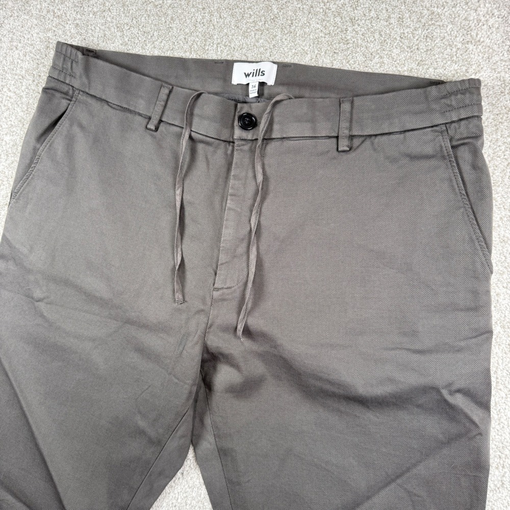 Wills Chino Pants Mens 36 Grey Stretch Cotton Drawstring Waist Trousers